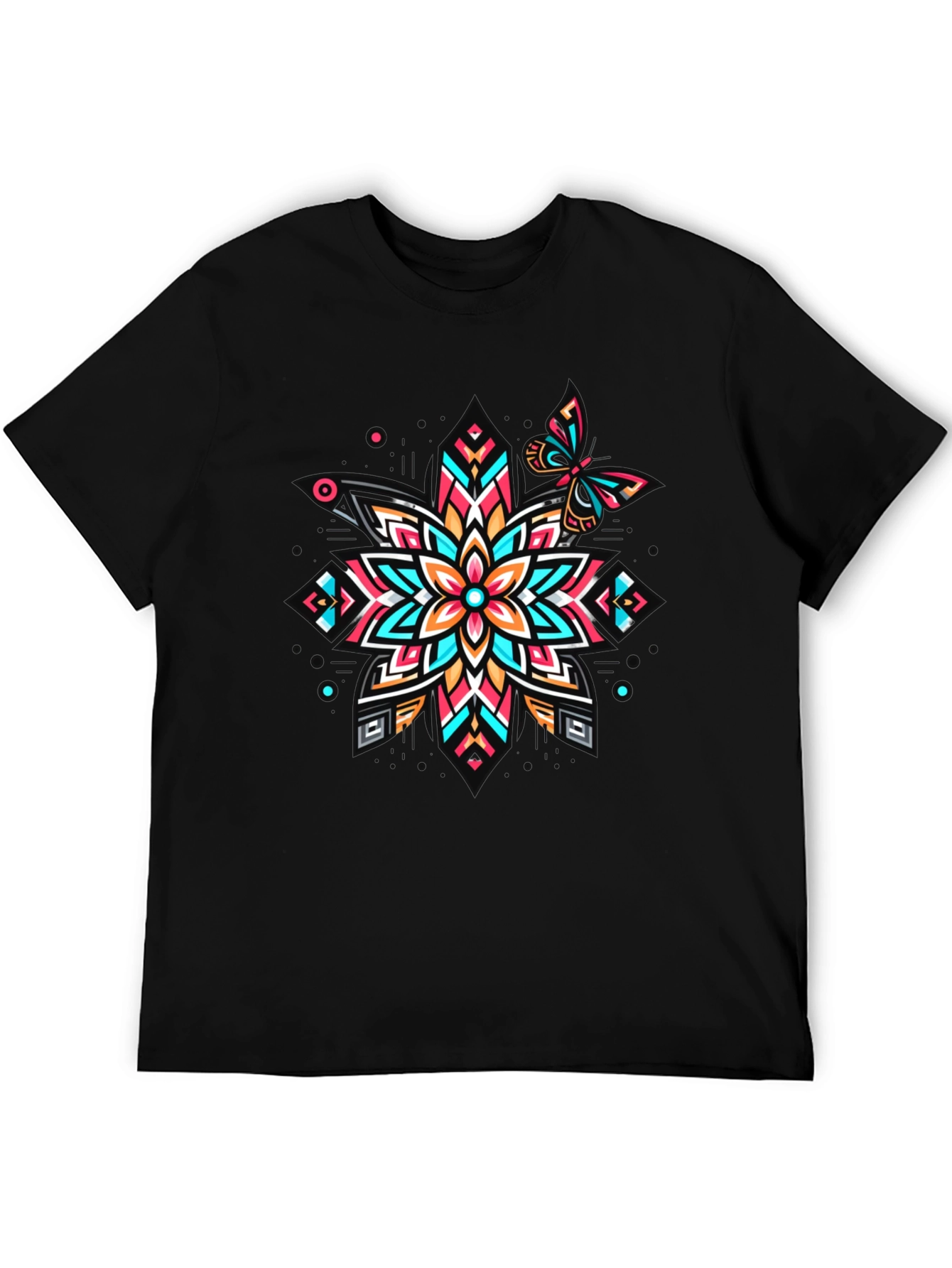 Geometric Floral Butterfly Graphic Tee - Unique Design