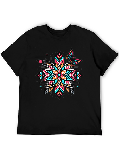 Geometric Floral Butterfly Graphic Tee - Unique Design