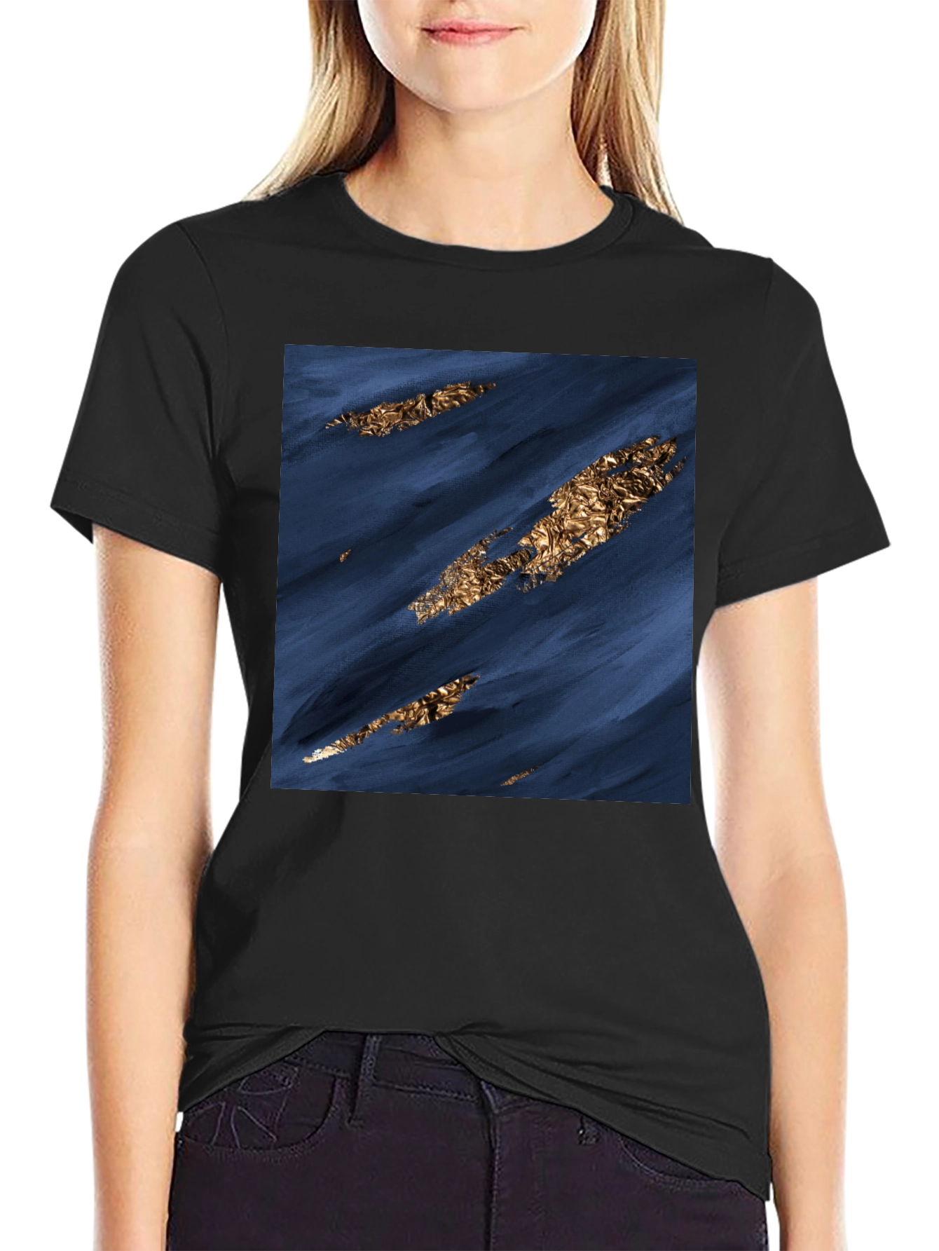 Modern Abstract Art Tee - Navy & Gold
