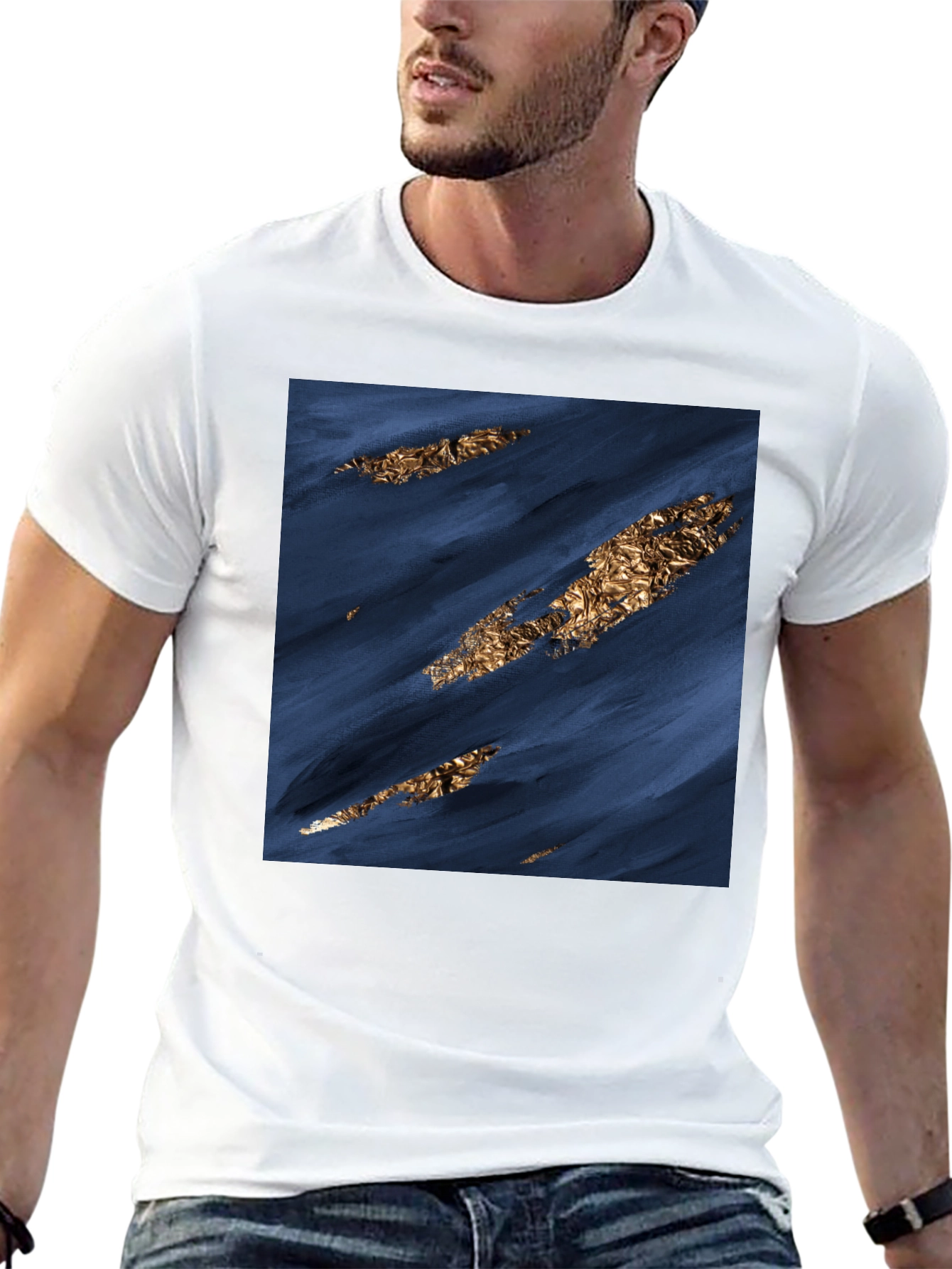 Modern Abstract Art Tee - Navy & Gold