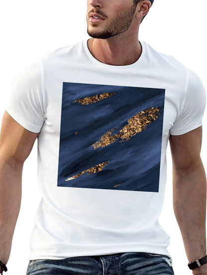 Modern Abstract Art Tee - Navy & Gold