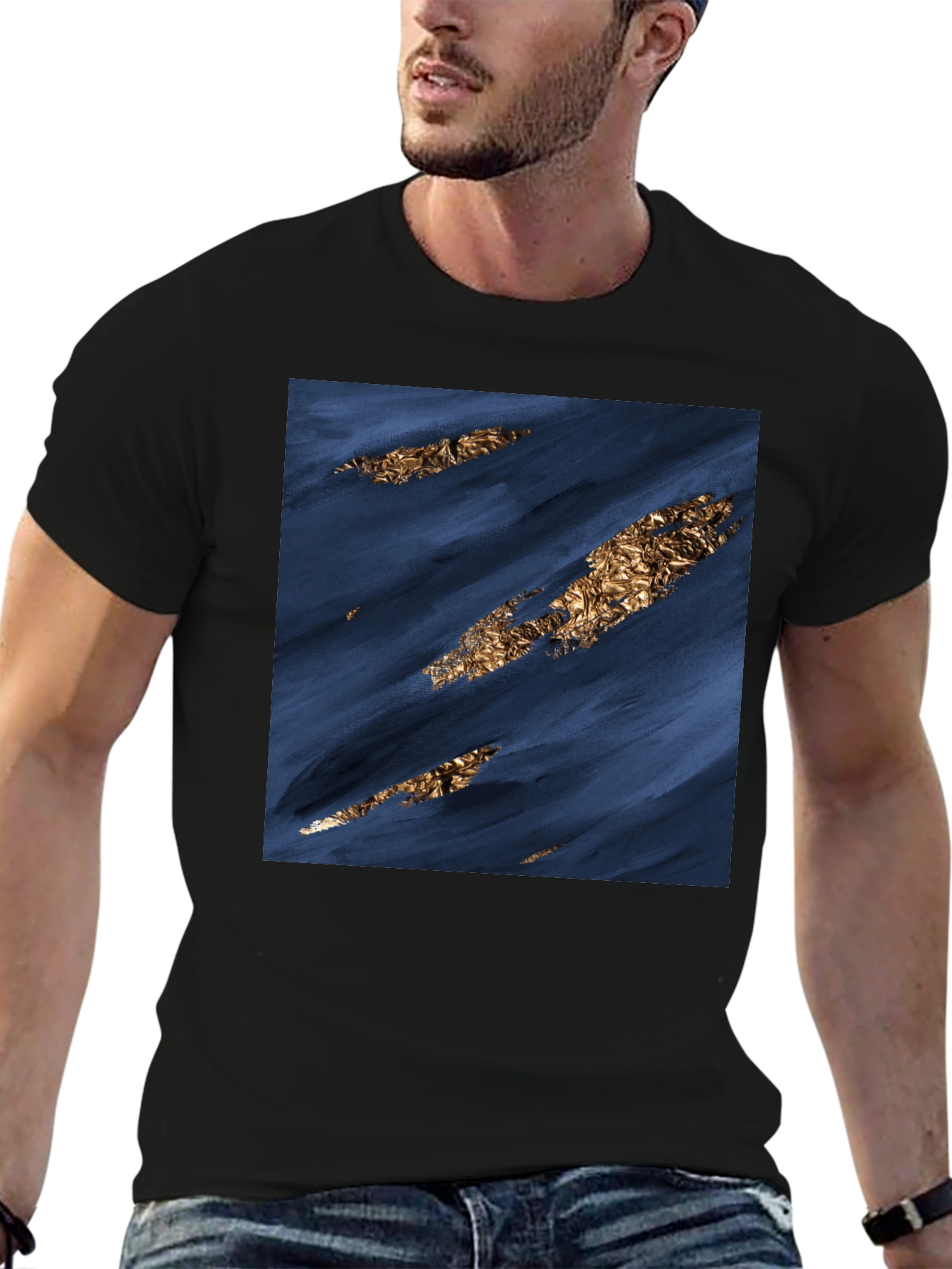 Modern Abstract Art Tee - Navy & Gold