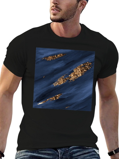 Modern Abstract Art Tee - Navy & Gold