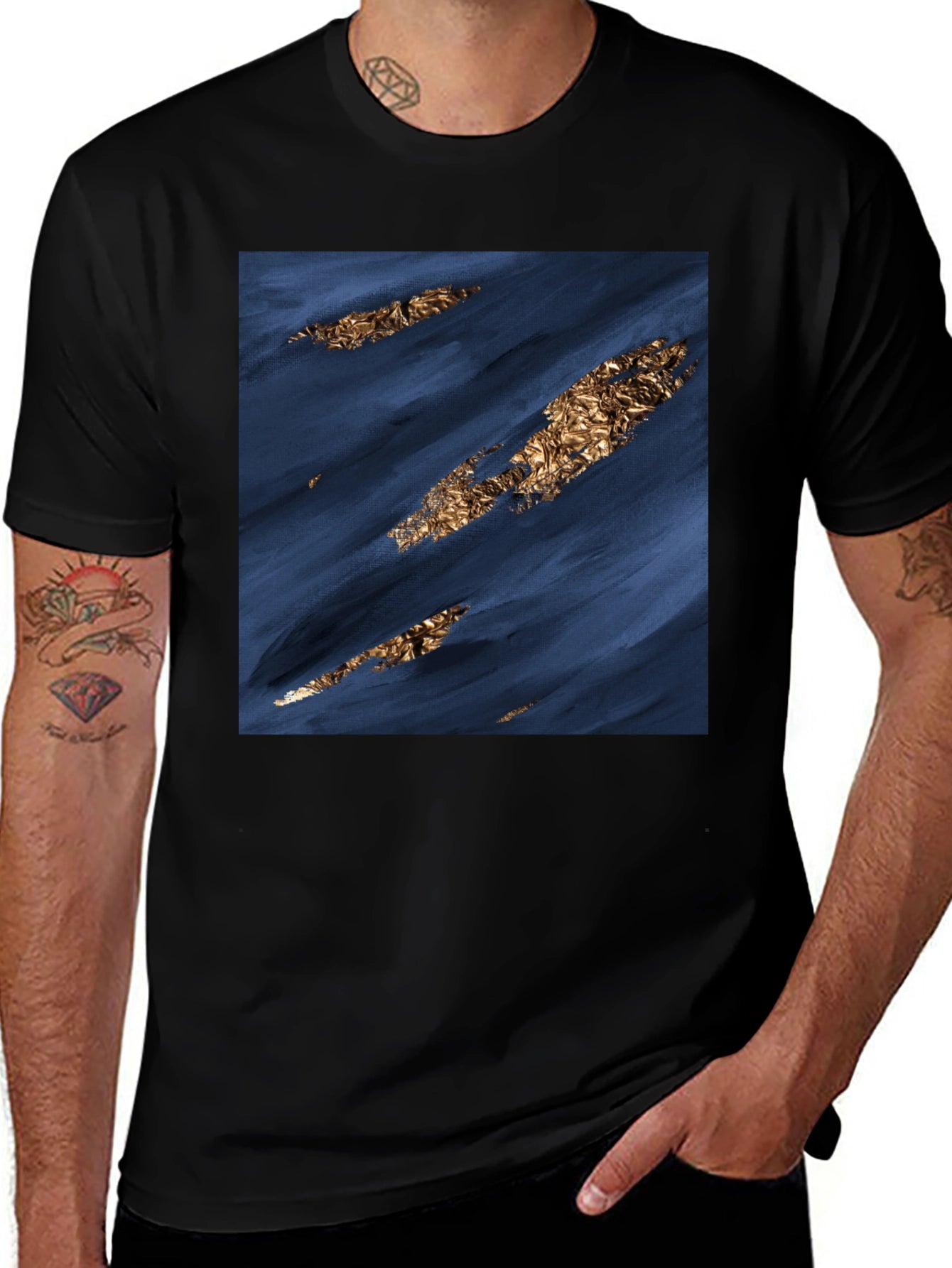 Modern Abstract Art Tee - Navy & Gold