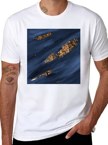 Modern Abstract Art Tee - Navy & Gold