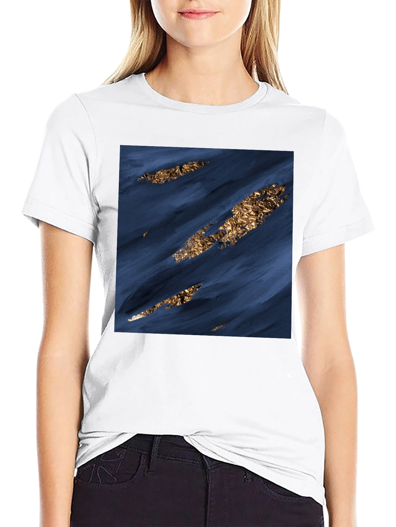 Modern Abstract Art Tee - Navy & Gold