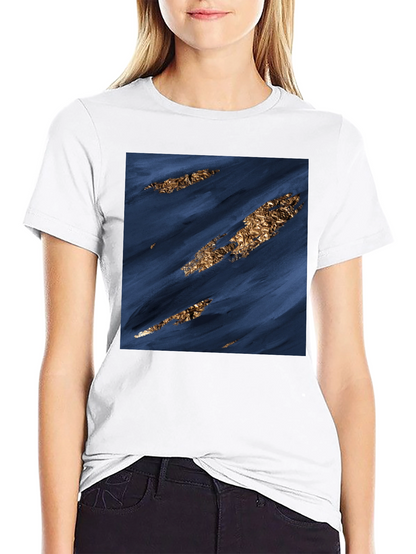 Modern Abstract Art Tee - Navy & Gold
