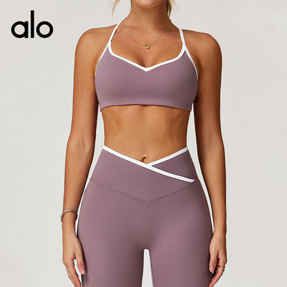 Aloyoga Bare Sensation Yoga Bra with Hollow Design for Beautiful Back, Color-Contrasting Quick-Drying Fitness and Sports Underwear