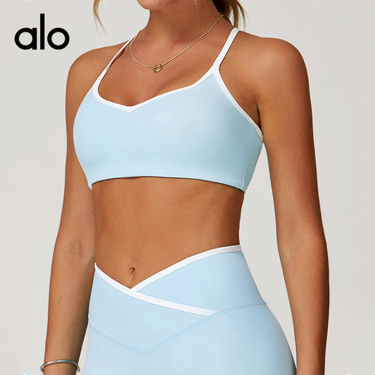 Aloyoga Bare Sensation Yoga Bra with Hollow Design for Beautiful Back, Color-Contrasting Quick-Drying Fitness and Sports Underwear