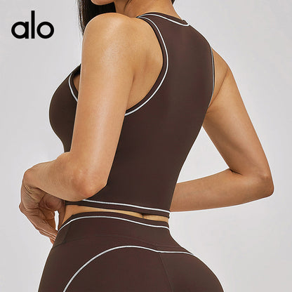 Alo Yoga Nude Feel Sports Bra, Color-block Yoga Bralette, Fitness Running Athletic Tank Top