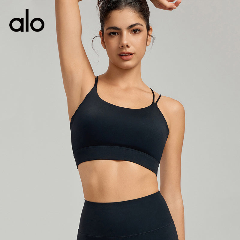 Alo Yoga Bare Sensual Fine Shoulder Strap Sexy Crossed Back Yoga Tank Top Fitness Bra