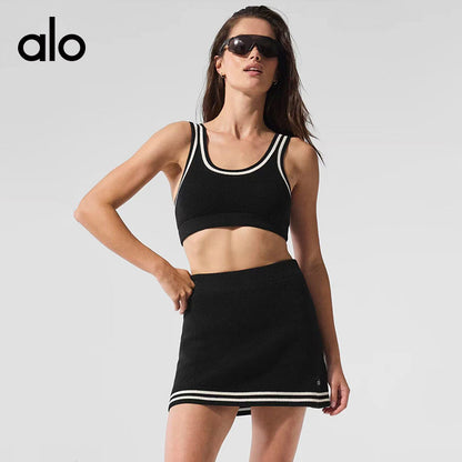 Aloyoga Color-Matched Casual Sports Tennis Knitted Sports Tank Top Short Skirt Fitness Set