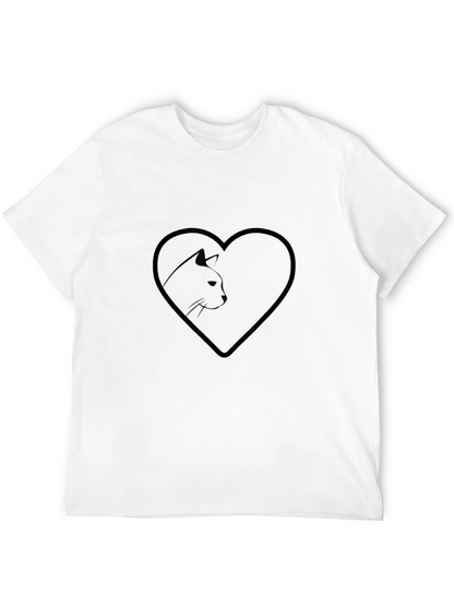 Heart Cat Graphic Tee - Stylish Black T-Shirt