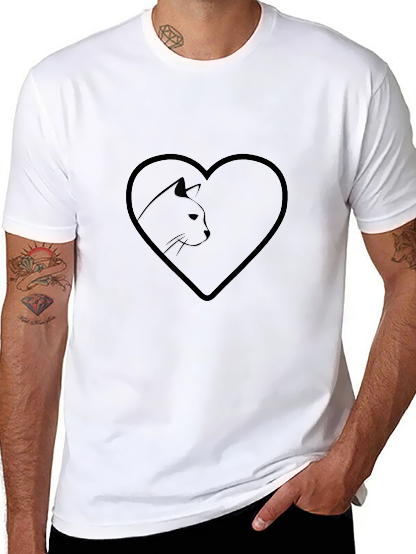 Heart Cat Graphic Tee - Stylish Black T-Shirt