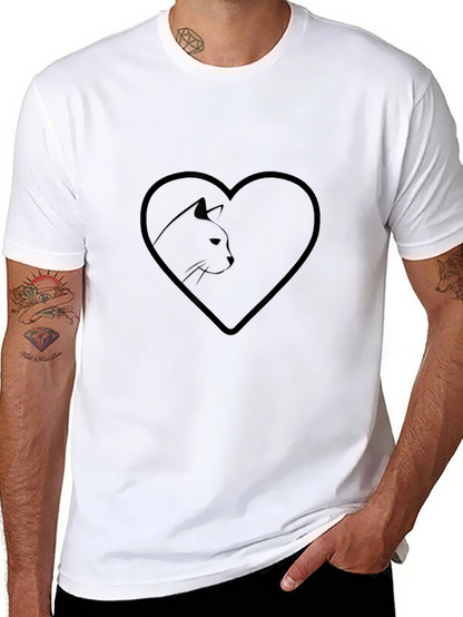 Heart Cat Graphic Tee - Stylish Black T-Shirt