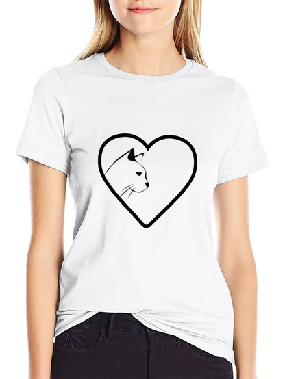 Heart Cat Graphic Tee - Stylish Black T-Shirt