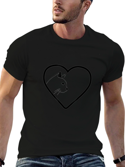 Heart Cat Graphic Tee - Stylish Black T-Shirt