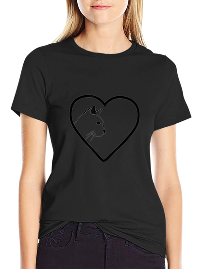 Heart Cat Graphic Tee - Stylish Black T-Shirt