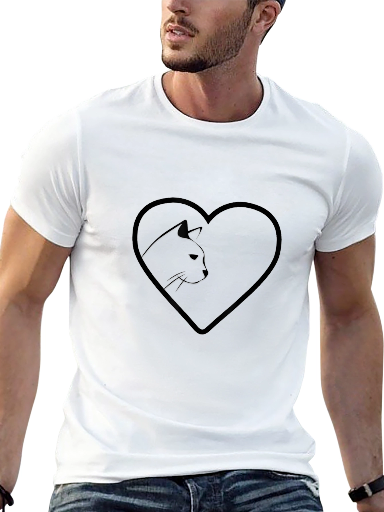 Heart Cat Graphic Tee - Stylish Black T-Shirt