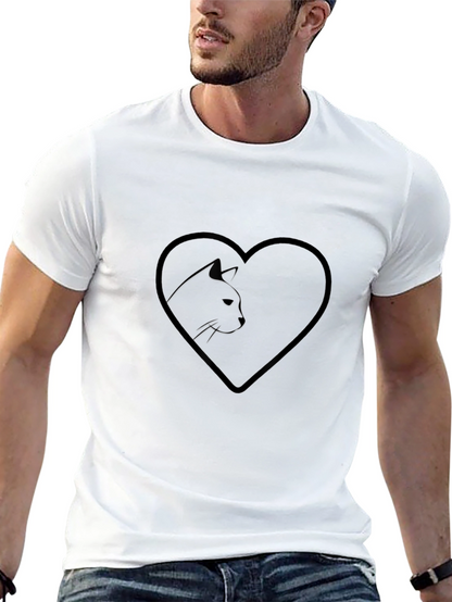 Heart Cat Graphic Tee - Stylish Black T-Shirt