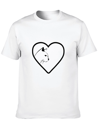 Heart Cat Graphic Tee - Stylish Black T-Shirt