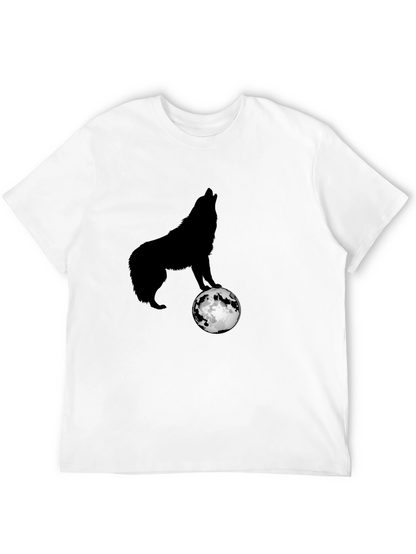 Wolf Howling at Moon Graphic T-Shirt - Black