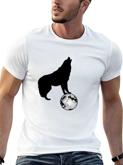 Wolf Howling at Moon Graphic T-Shirt - Black
