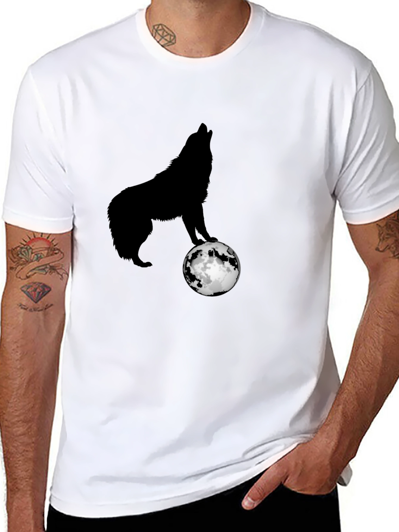 Wolf Howling at Moon Graphic T-Shirt - Black