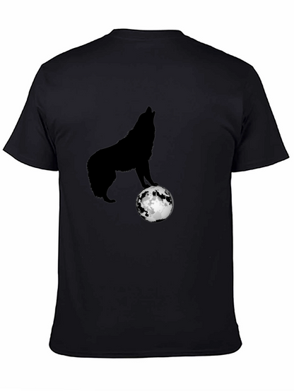 Wolf Howling at Moon Graphic T-Shirt - Black