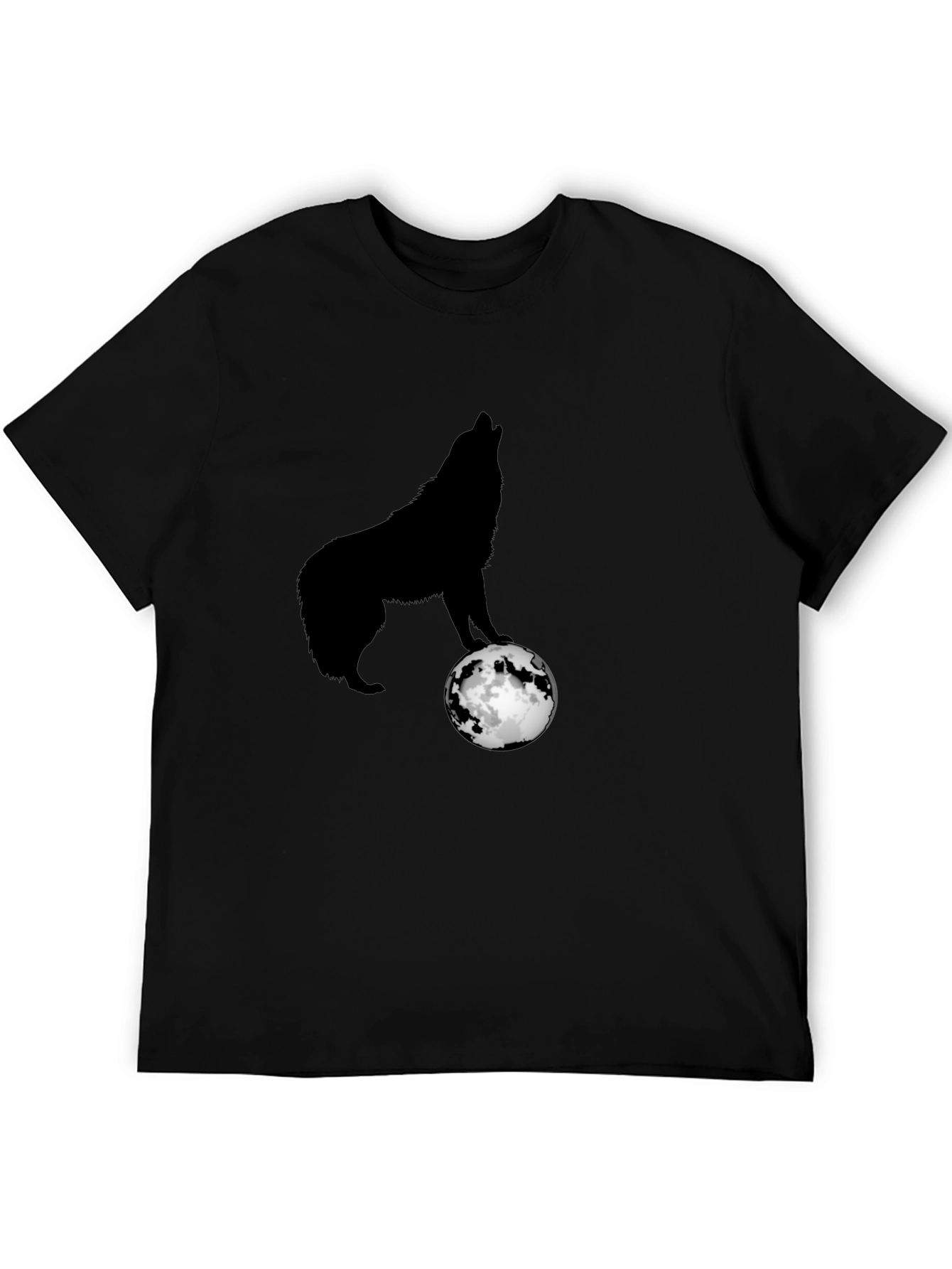 Wolf Howling at Moon Graphic T-Shirt - Black