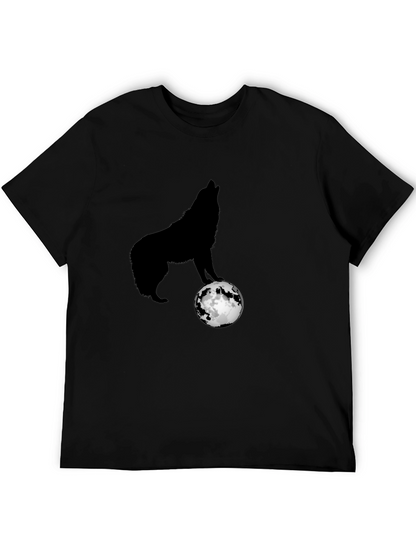 Wolf Howling at Moon Graphic T-Shirt - Black