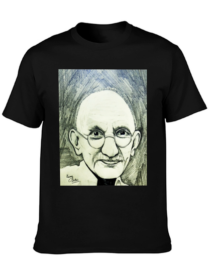 Gandhi Portrait Graphic T-Shirt - Black Cotton Tee