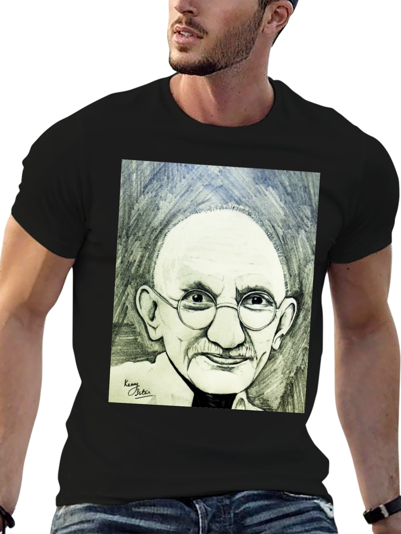 Gandhi Portrait Graphic T-Shirt - Black Cotton Tee