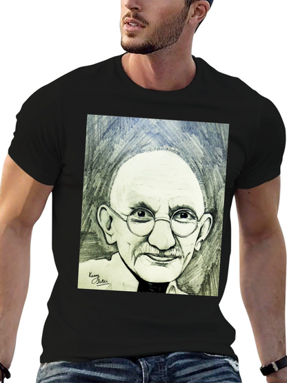 Gandhi Portrait Graphic T-Shirt - Black Cotton Tee