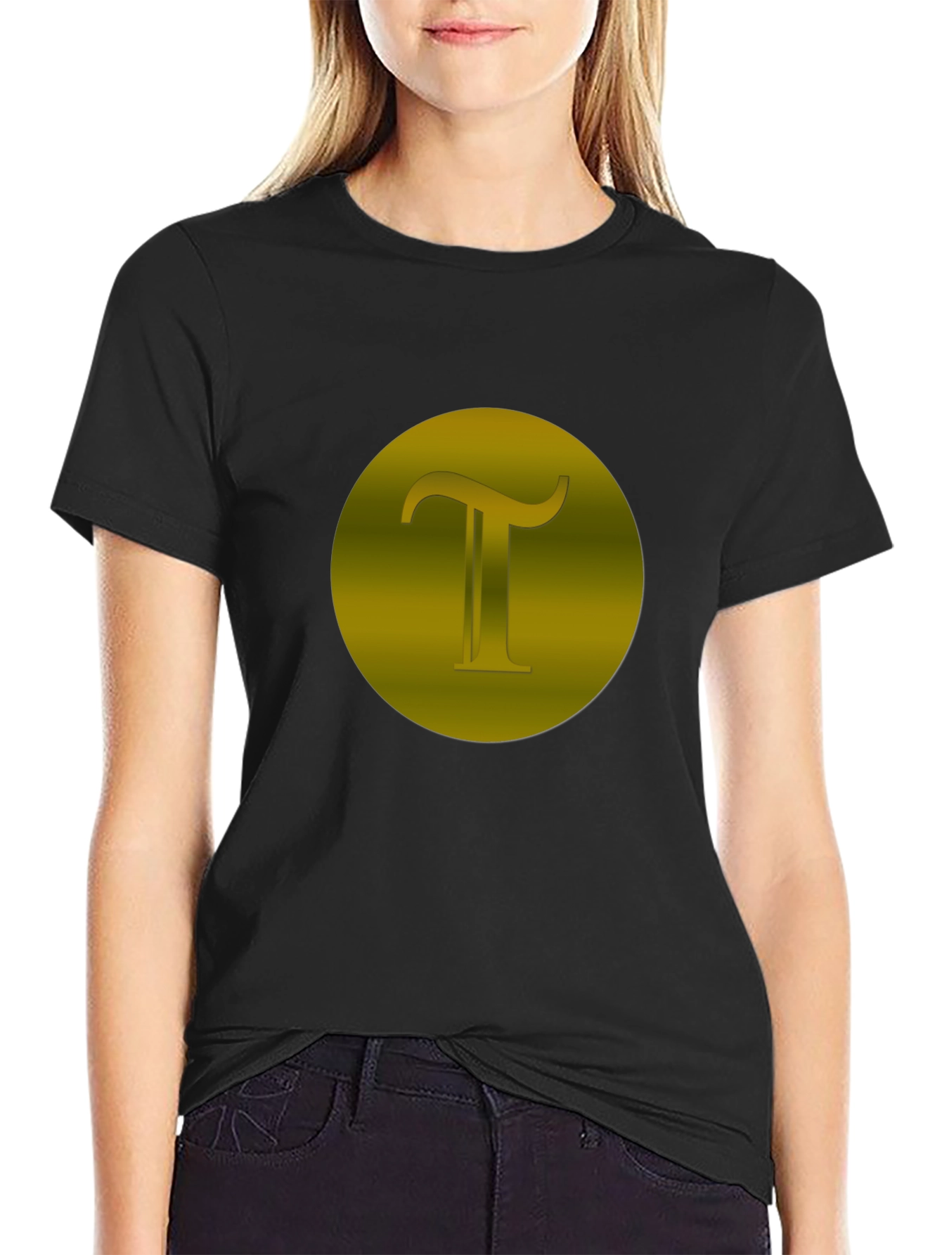 Modern Black T-Shirt with Gold Pi Symbol