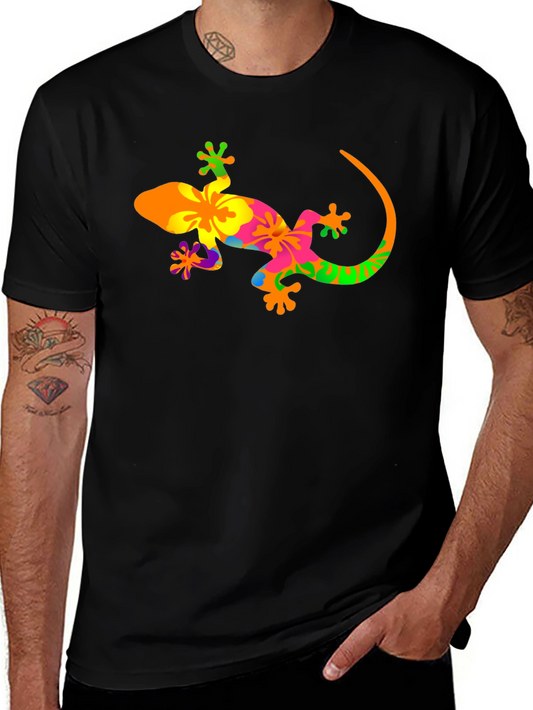 Colorful Gecko Graphic Black T-Shirt