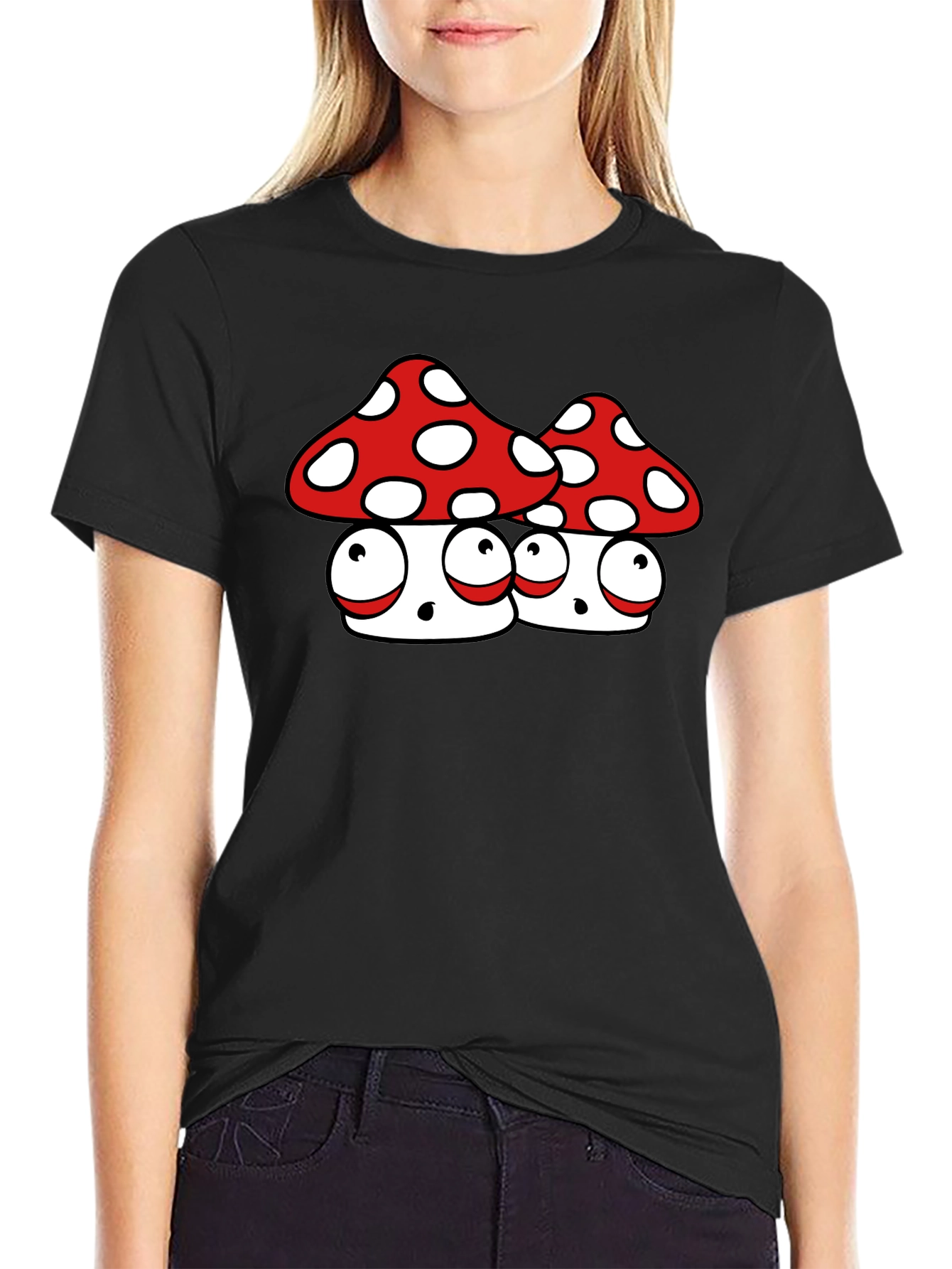 Funky Mushroom Graphic Tee - Black Cotton Blend
