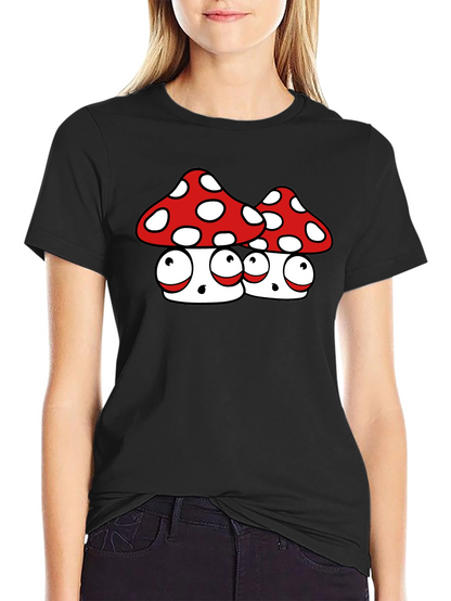 Funky Mushroom Graphic Tee - Black Cotton Blend