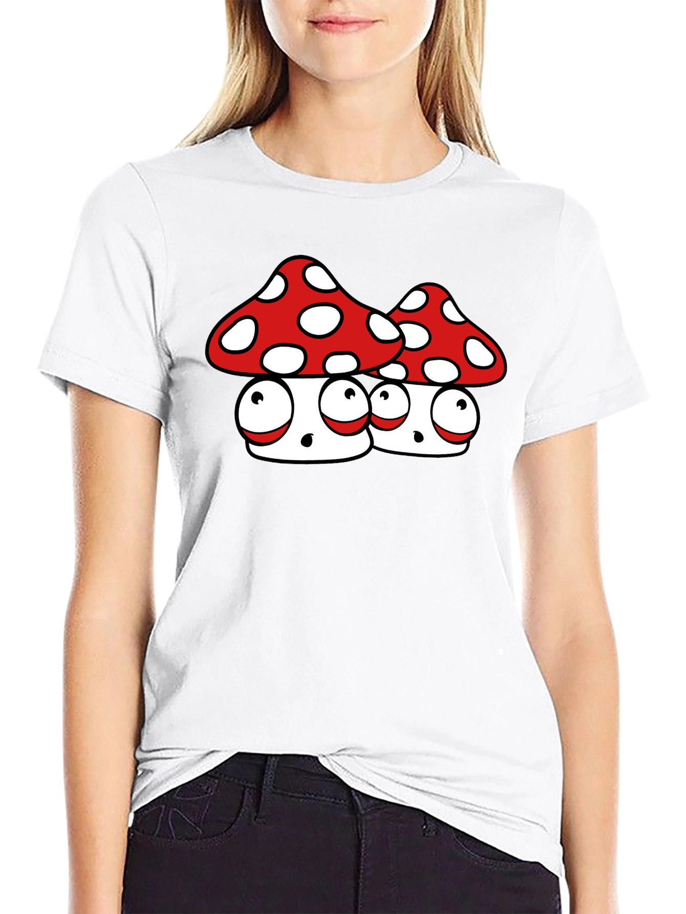 Funky Mushroom Graphic Tee - Black Cotton Blend