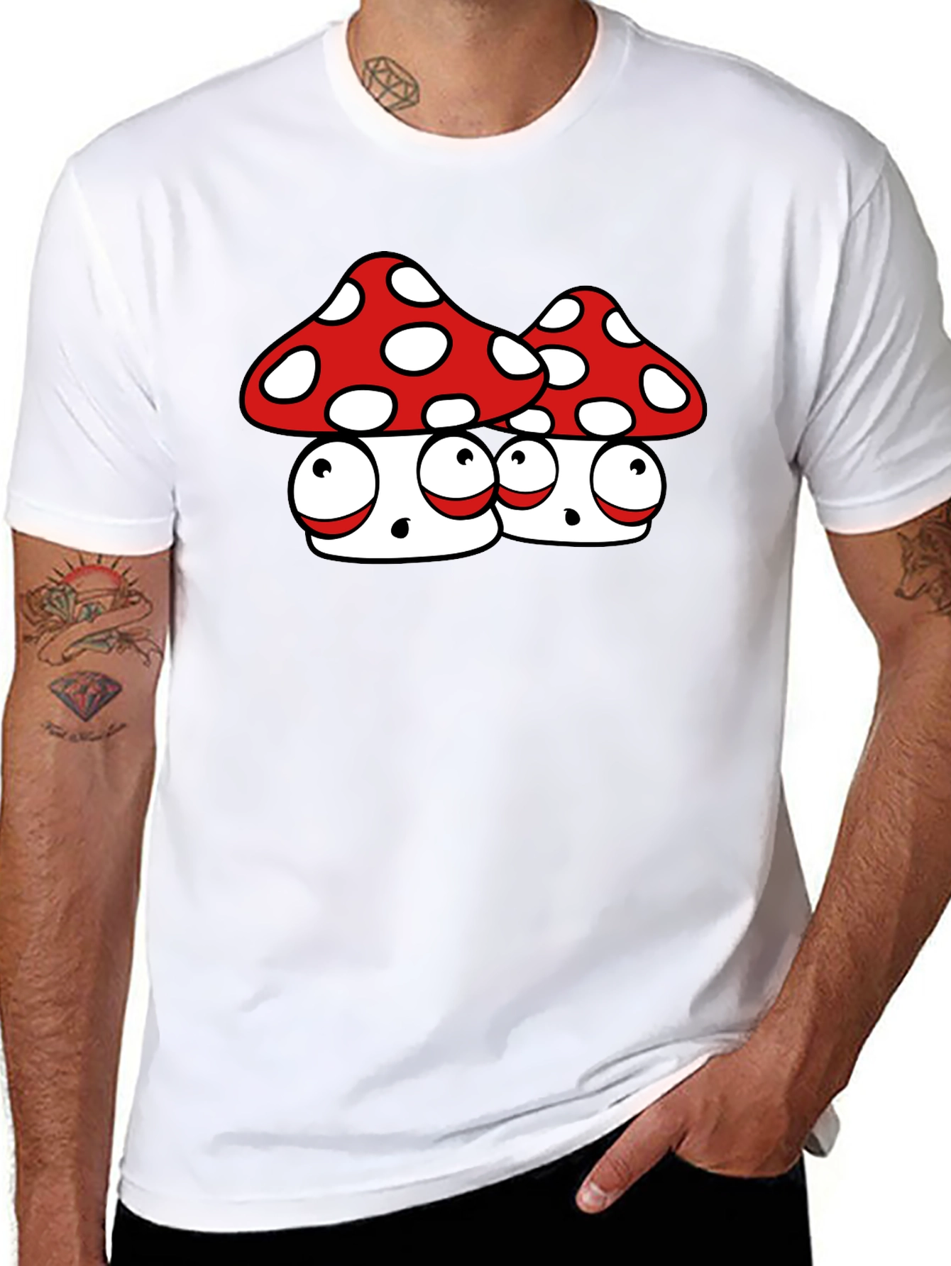 Funky Mushroom Graphic Tee - Black Cotton Blend