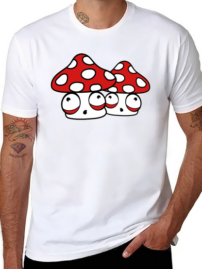 Funky Mushroom Graphic Tee - Black Cotton Blend