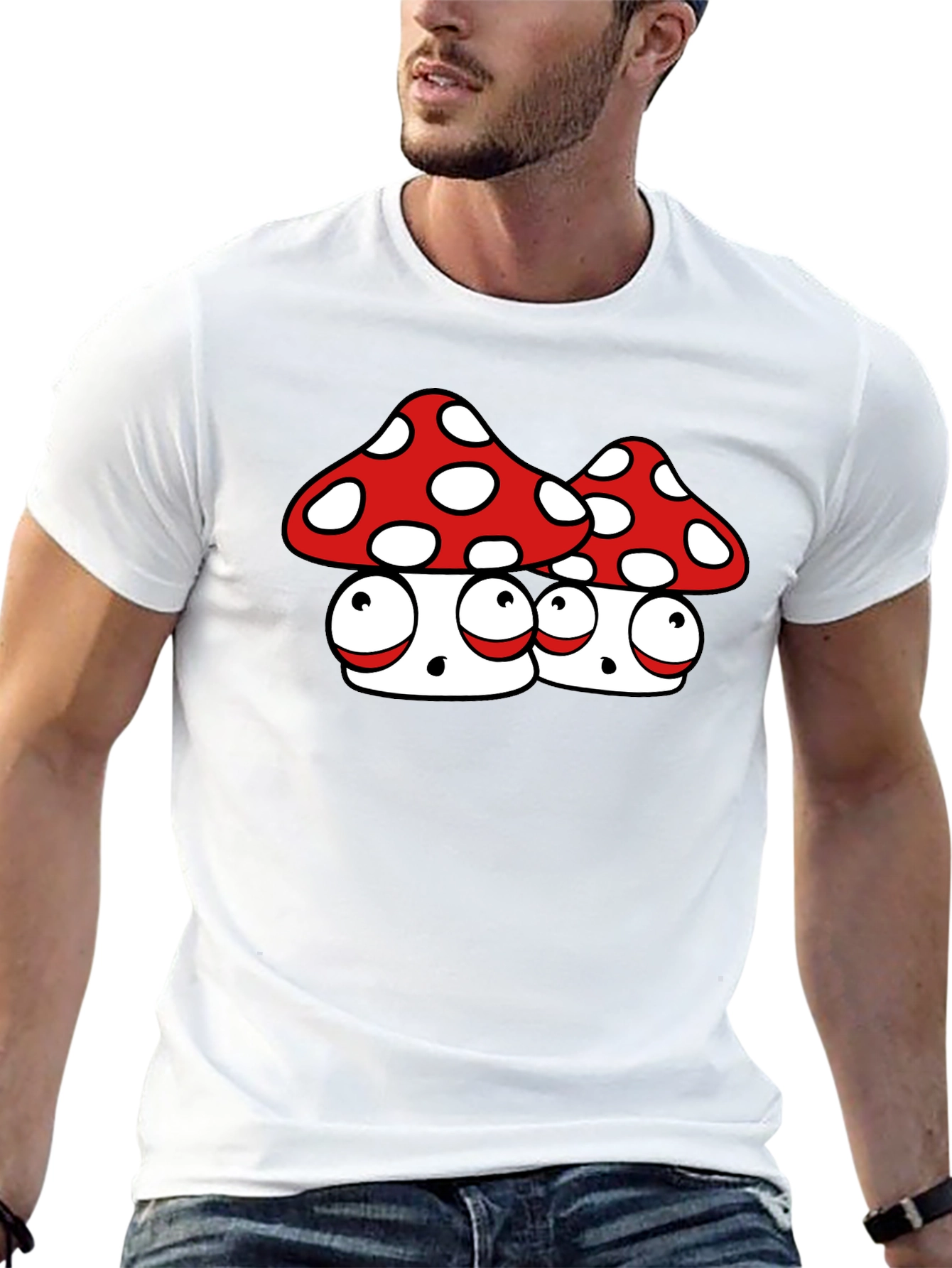 Funky Mushroom Graphic Tee - Black Cotton Blend