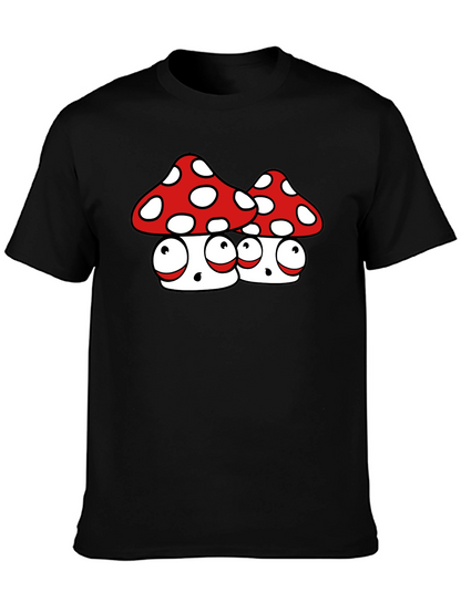 Funky Mushroom Graphic Tee - Black Cotton Blend