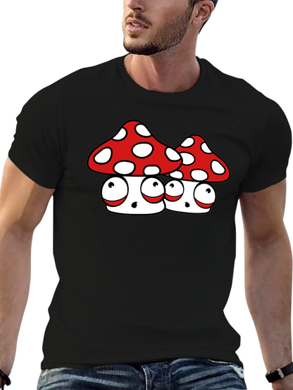 Funky Mushroom Graphic Tee - Black Cotton Blend