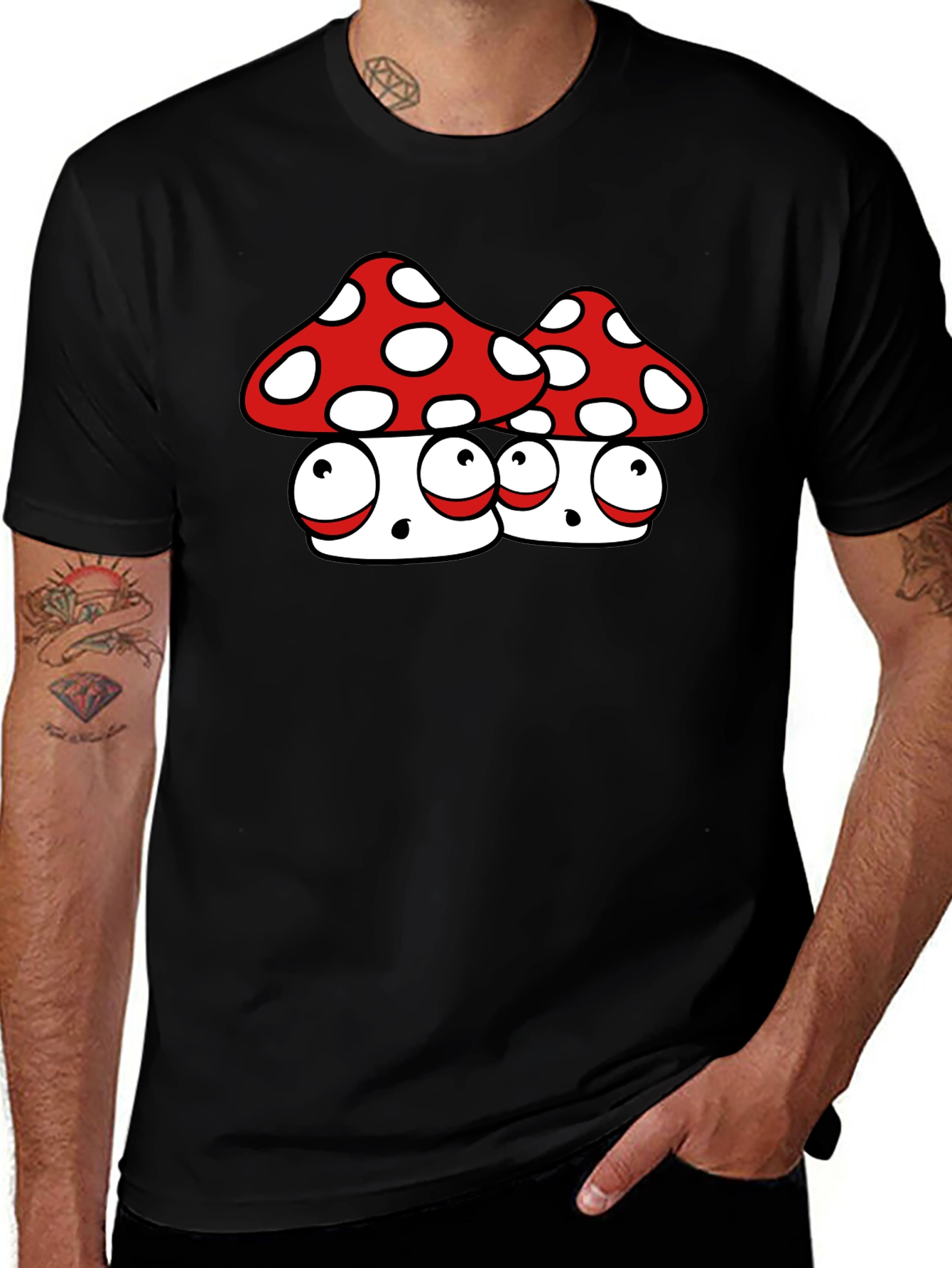 Funky Mushroom Graphic Tee - Black Cotton Blend