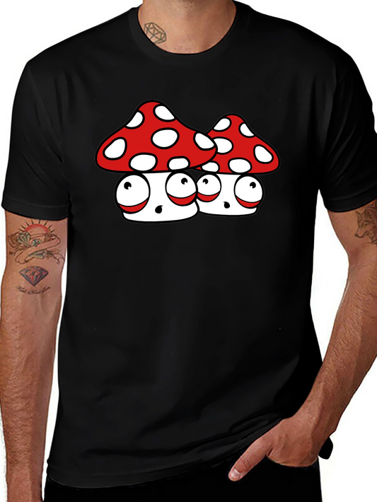 Funky Mushroom Graphic Tee - Black Cotton Blend