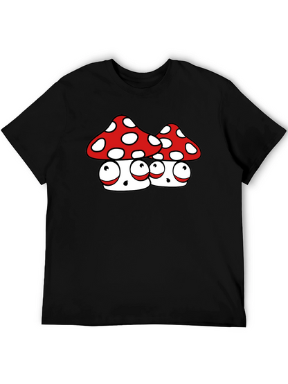 Funky Mushroom Graphic Tee - Black Cotton Blend