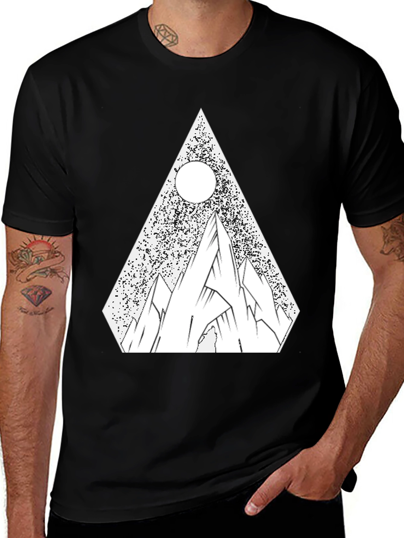 Geometric Mountain T-Shirt - Black