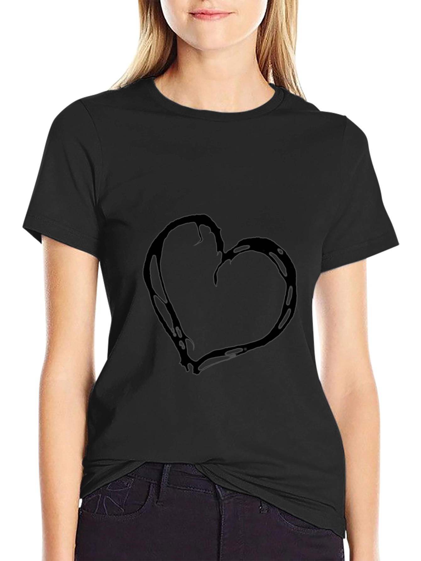 Black Heart Graphic T-Shirt Casual Wear