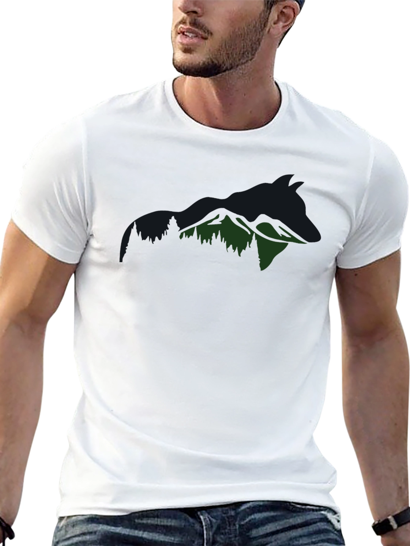 Mountain Wolf Graphic Tee - Black Cotton T-Shirt